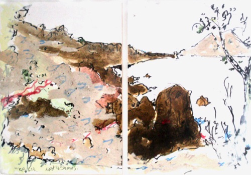 East to Samos I
Ink and pigments including on site earths on paper
21x30cm (image size)
285euros